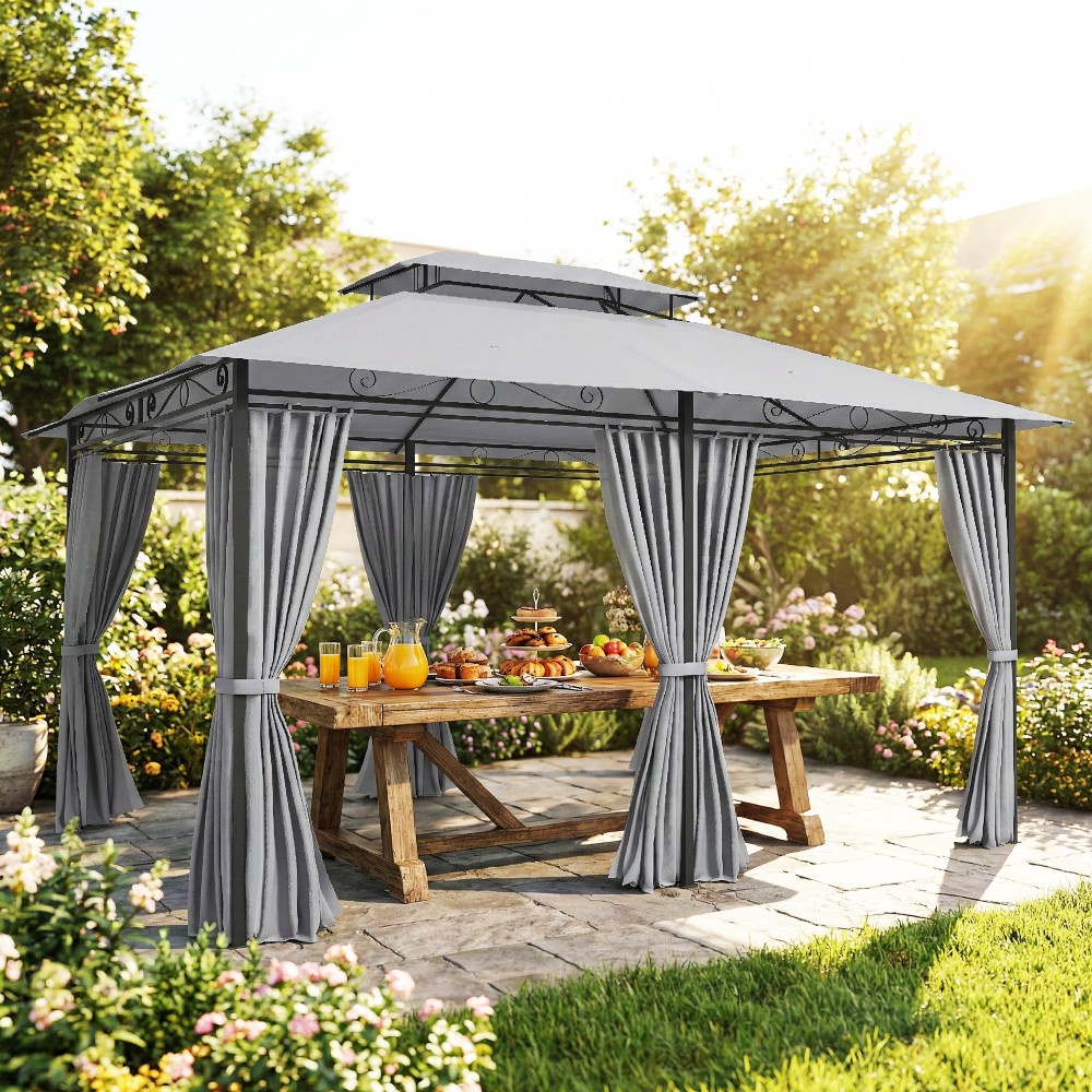 Κιόσκι κήπου, κιόσκι εξωτερικού χώρου με κουρτίνες, αεριζόμενη οροφή, σκούρο γκρι