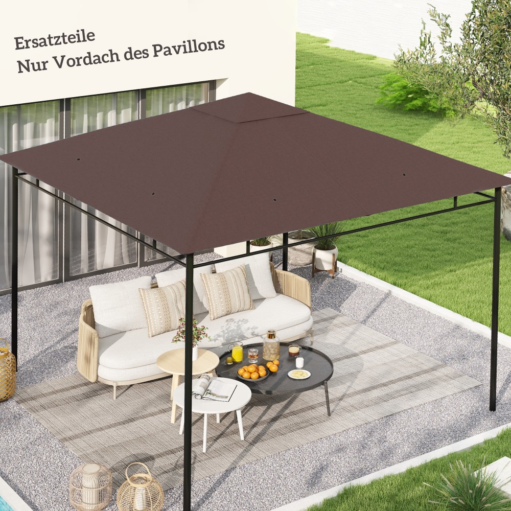 2,98m x 2,98m Polyester Garden Gazebo Replacement Roof Coffee