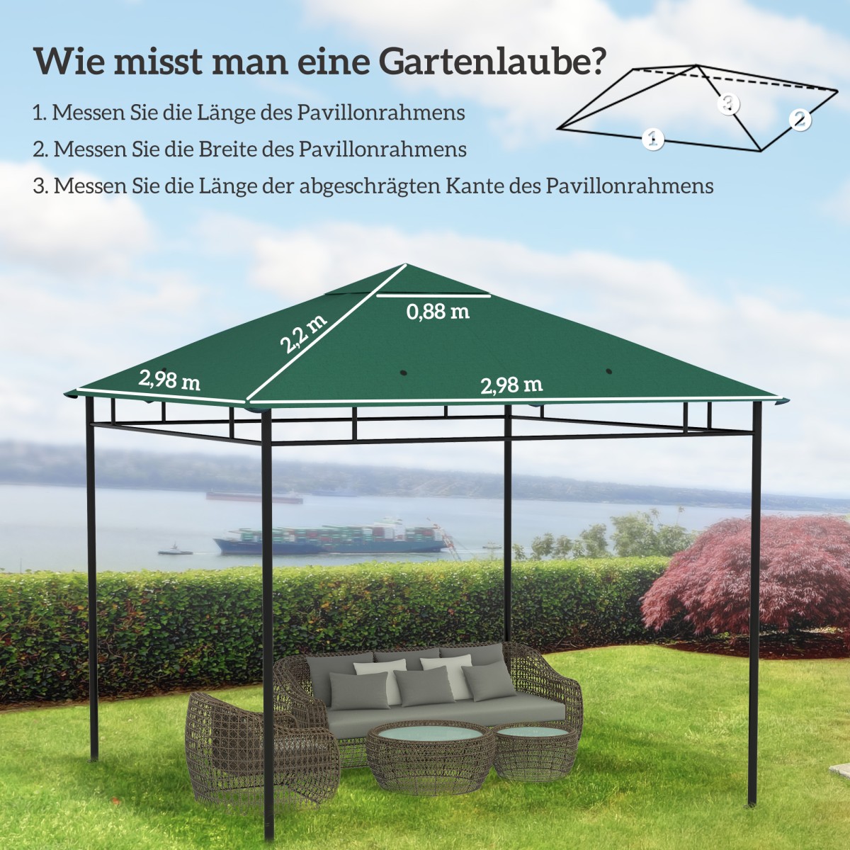 Ανταλλακτικό Garden Gazebo Roof 8 οπές αποστράγγισης νερού Εύκολη συναρμολόγηση Πολυεστέρας Πράσινο 2,98m x 2,98m