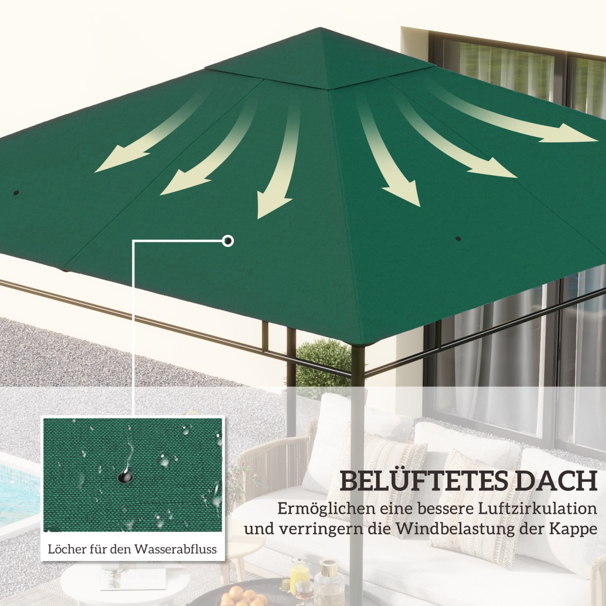 Ανταλλακτικό Garden Gazebo Roof 8 οπές αποστράγγισης νερού Εύκολη συναρμολόγηση Πολυεστέρας Πράσινο 2,98m x 2,98m