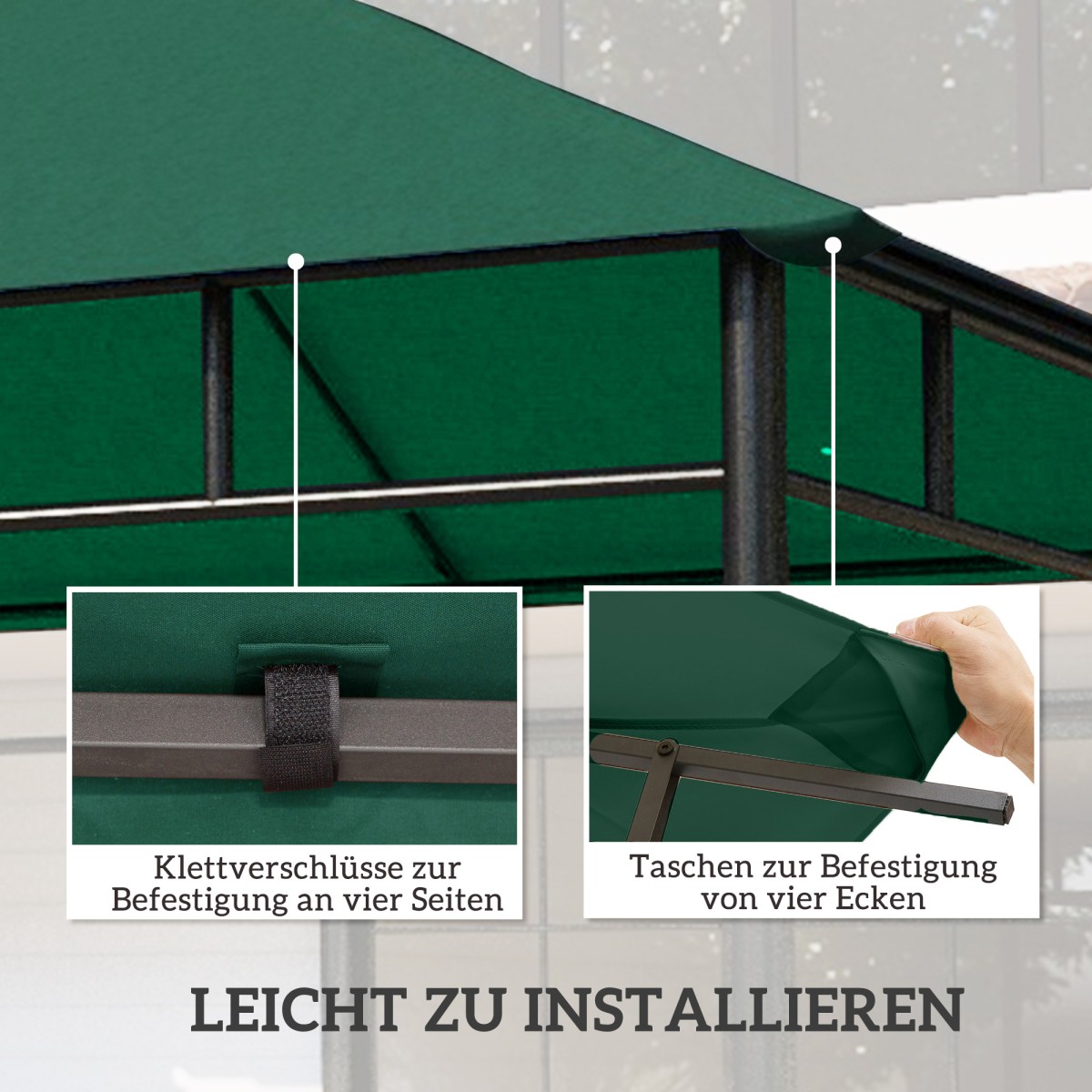 Ανταλλακτικό Garden Gazebo Roof 8 οπές αποστράγγισης νερού Εύκολη συναρμολόγηση Πολυεστέρας Πράσινο 2,98m x 2,98m