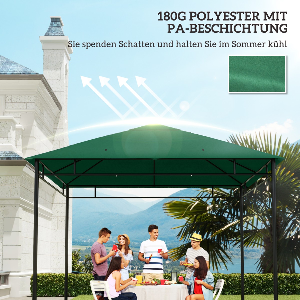 Ανταλλακτικό Garden Gazebo Roof 8 οπές αποστράγγισης νερού Εύκολη συναρμολόγηση Πολυεστέρας Πράσινο 2,98m x 2,98m