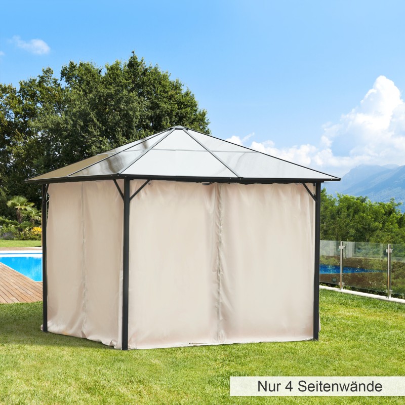 4 ανταλλακτικές κουρτίνες για κιόσκια 3x3m, στιβαρές, για κοντάρια και συρόμενες ράγες, διπλό φερμουάρ, μπεζ