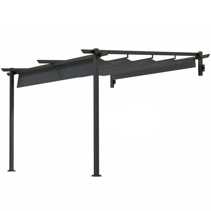 Gazebo 3x3m Pergola Αντιανεμική Στέγη Αίθριου Ρυθμιζόμενη στον τοίχο Ρυθμιζόμενη Οροφή για Αίθριο Κήπου Σκούρο Γκρι