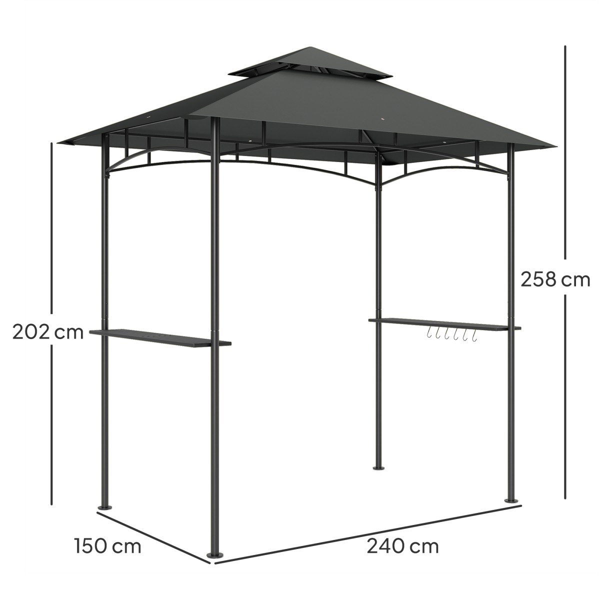 Περίπτερο ψησταριάς με LED 240 x 150 x 258 cm αδιάβροχο κιβώτιο κήπου με στέγη διπλής στρώσης