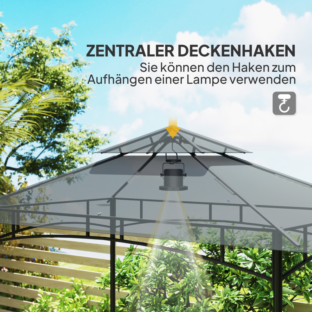 Περίπτερο ψησταριάς με LED 240 x 150 x 258 cm αδιάβροχο κιβώτιο κήπου με στέγη διπλής στρώσης