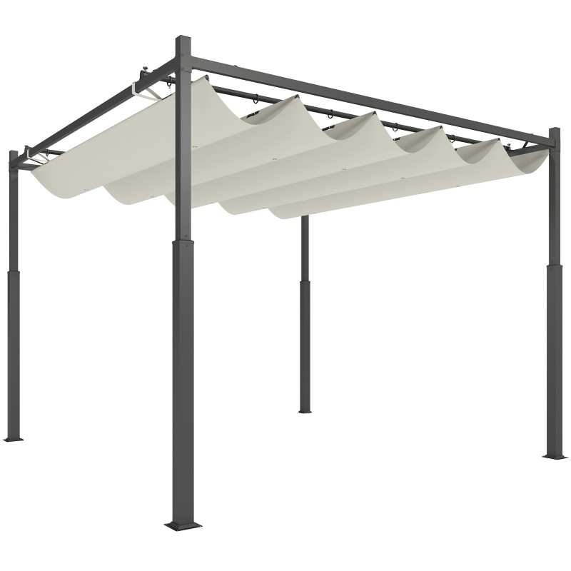 Garden Pergola 3x3m Πτυσσόμενη οροφή και μαγνητικό μαξιλαράκι Υπαίθριος θόλος Garden Gazebo UPF30+ Μεταλλικό Κρεμ Λευκό