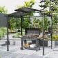 Περίπτερο μπάρμπεκιου 250 x 160 x 250 cm αδιάβροχο κιόσκι κήπου με στέγη διπλής στρώσης, πλαϊνά ράφια μαύρα