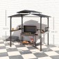 Περίπτερο μπάρμπεκιου 250 x 160 x 250 cm αδιάβροχο κιόσκι κήπου με στέγη διπλής στρώσης, πλαϊνά ράφια μαύρα