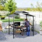 Περίπτερο μπάρμπεκιου 250 x 160 x 250 cm αδιάβροχο κιόσκι κήπου με στέγη διπλής στρώσης, πλαϊνά ράφια μαύρα