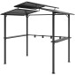 Περίπτερο μπάρμπεκιου 250 x 160 x 250 cm αδιάβροχο κιόσκι κήπου με στέγη διπλής στρώσης, πλαϊνά ράφια μαύρα