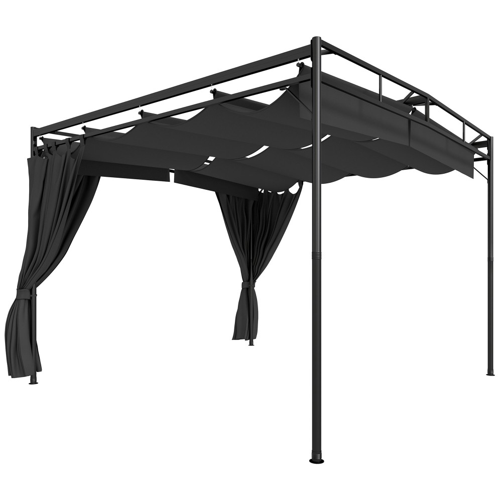 Pergola gazebo 3x3m υδατοαπωθητική αντηλιακή προστασία με ρυθμιζόμενες συρόμενες κουρτίνες οροφής, ανεξάρτητη