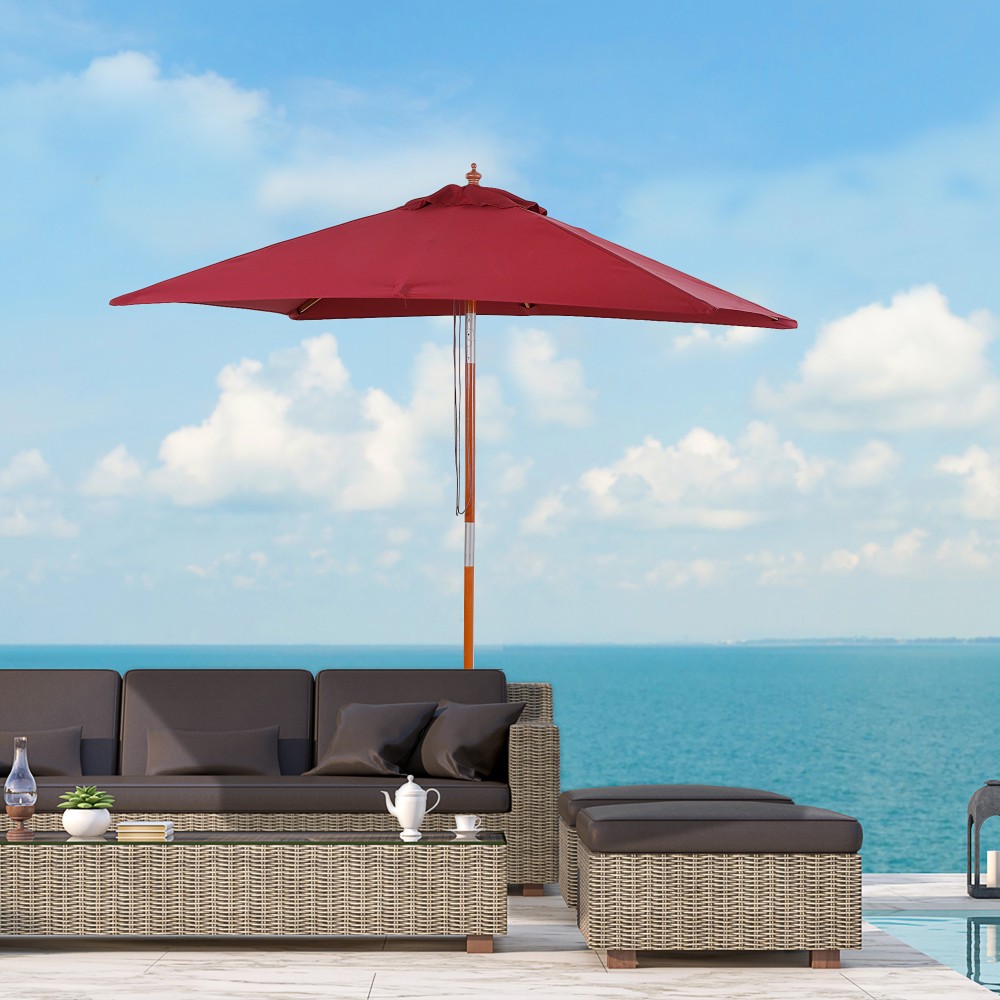 Ομπρέλα ομπρέλας 200 x 150 x 235 cm Αναδιπλούμενη ομπρέλα κήπου 3 επιπέδων Ρυθμιζόμενη ορθογώνια ομπρέλα παραλίας Αδιάβροχη και ανθεκτική στην υπεριώδη ακτινοβολία για Μπαλκόνι Παραλία Αίθριο Κήπος Κόκκινο κρασί