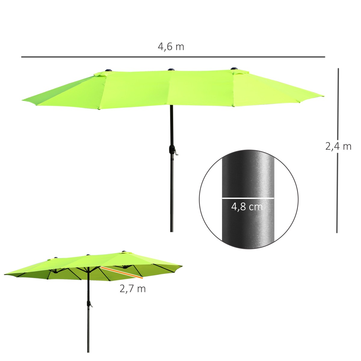 Διπλή ομπρέλα 455 x 270 cm ομπρέλα κήπου με χειροκίνητη μανιβέλα οβάλ σταθερή μεταλλική ράβδο αγορά ομπρέλα διπλή ομπρέλα ομπρέλα αίθριου ομπρέλα αντηλιακή προστασία για μπαλκόνι παραλίας βεράντα κήπος πράσινο