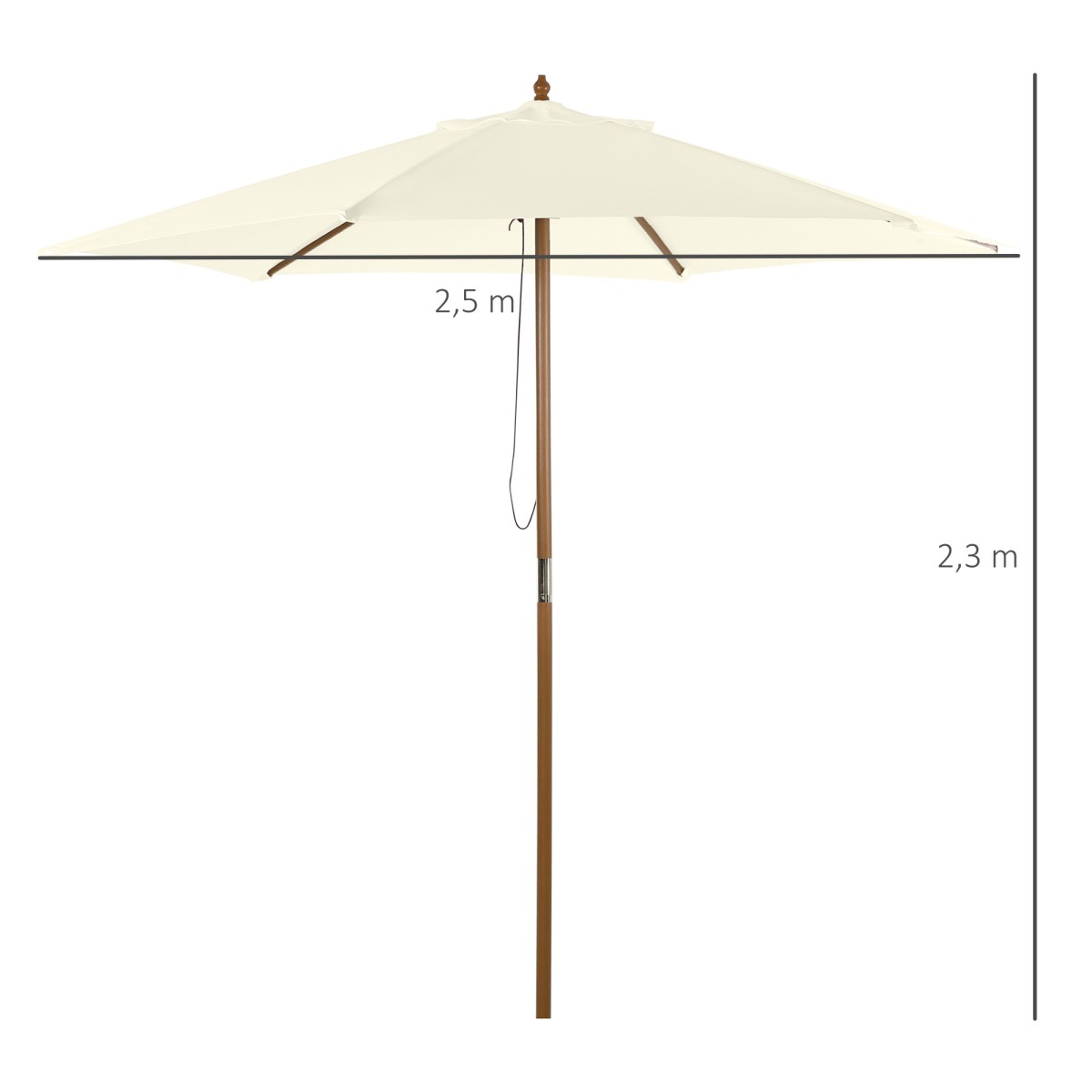 Ομπρέλα Ø 250 cm, ομπρέλα με μηχανισμό τροχαλίας, ομπρέλα μπαλκονιού, ομπρέλα θαλάσσης από μπαμπού, αντιανεμική ομπρέλα αγοράς, αντηλιακή προστασία για μπαλκόνι, βεράντα, κήπο, λευκό