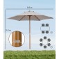 Ομπρέλα Ø 250 cm, ομπρέλα με μηχανισμό τροχαλίας, ομπρέλα μπαλκονιού, ομπρέλα θαλάσσης από μπαμπού, αντιανεμική ομπρέλα αγοράς, αντηλιακή προστασία για μπαλκόνι, βεράντα, κήπο, γκρι