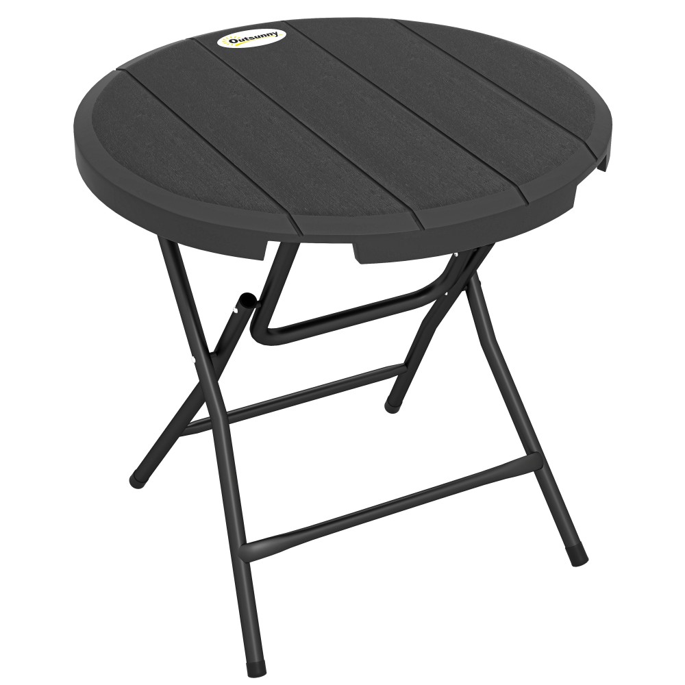 Τραπέζι κήπου, στρογγυλό, αναδιπλούμενο, για 4 άτομα, όψη ξύλου, ατσάλι+πλαστικό, σκούρο γκρι, 80 x 80 x 73 εκ.