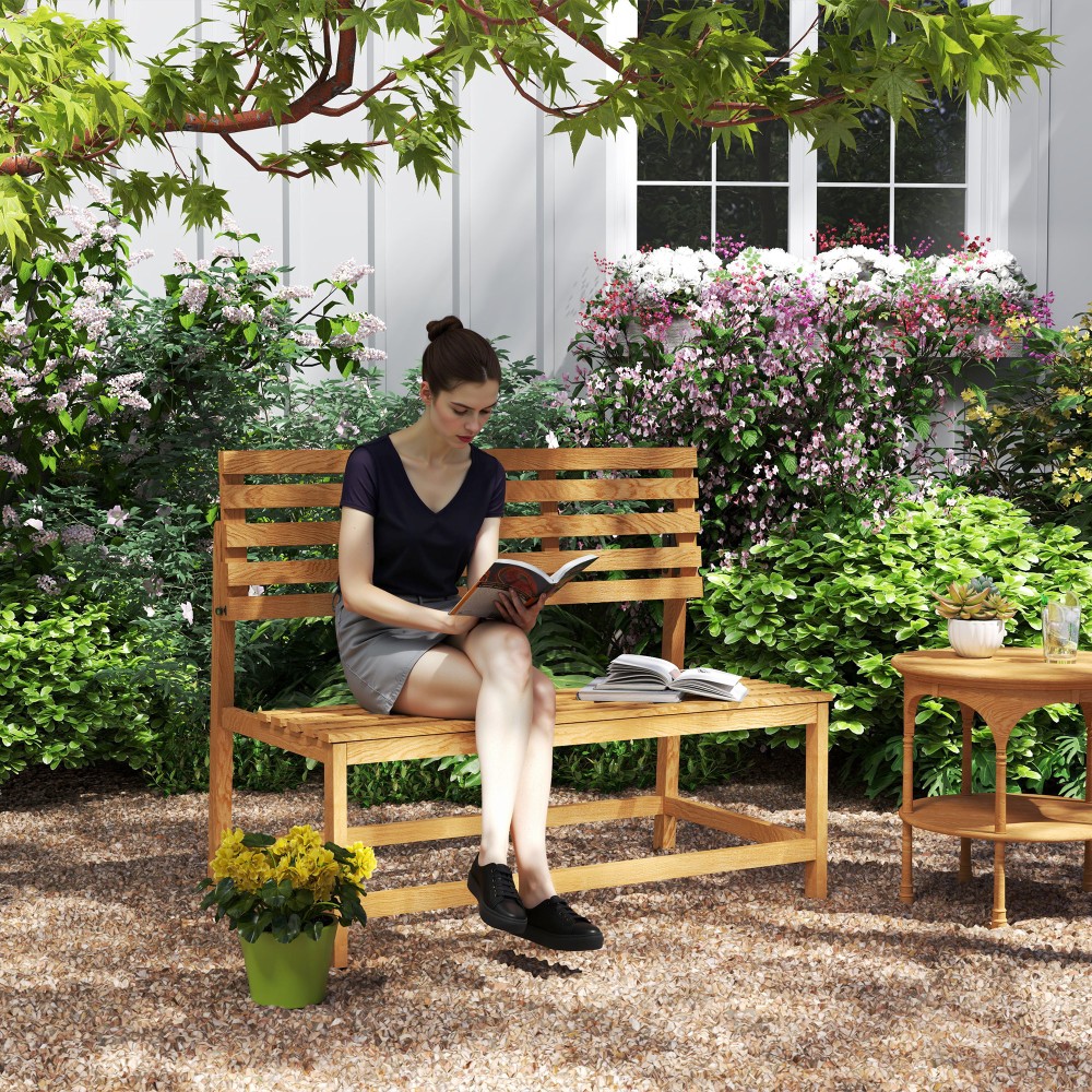 Πολυθρόνα κήπου Outsunny για 2 άτομα, ξύλινη, ανθεκτική στις καιρικές συνθήκες, ανθεκτική στην UV ακτινοβολία, έπιπλα κήπου με μετατρέψιμες πλάτες 110x61x89cm, Τικ