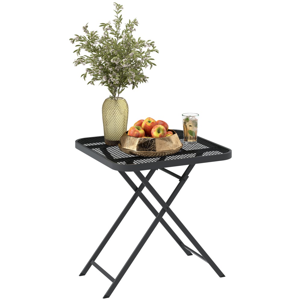 Πτυσσόμενο τραπέζι κήπου 70 x 70 cm, τραπέζι μπαλκονιού αδιάβροχο, πτυσσόμενο τραπέζι με κομμένο σχέδιο, τετράγωνο μαύρο