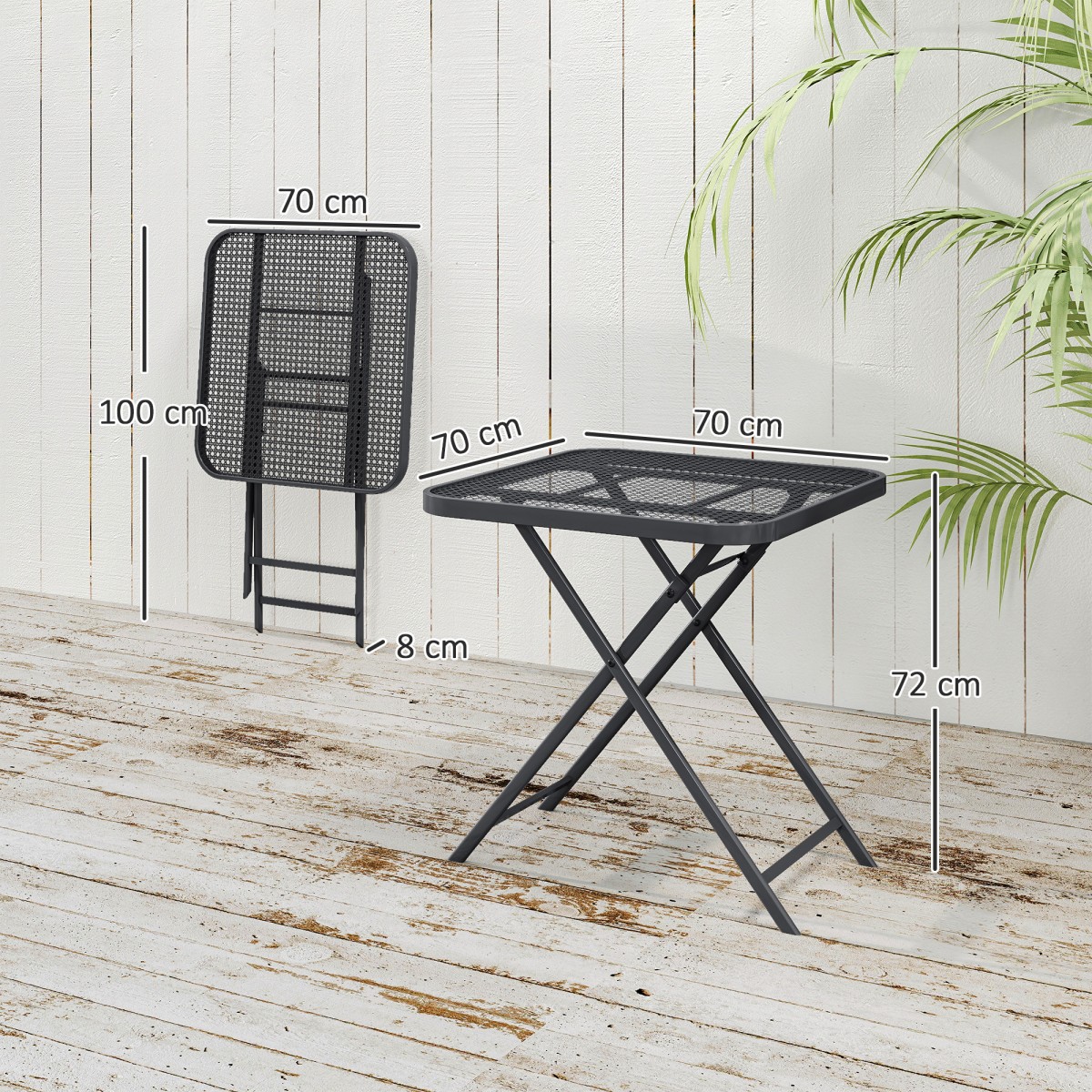 Πτυσσόμενο τραπέζι κήπου 70 x 70 cm, τραπέζι μπαλκονιού αδιάβροχο, πτυσσόμενο τραπέζι με κομμένο σχέδιο, τετράγωνο μαύρο