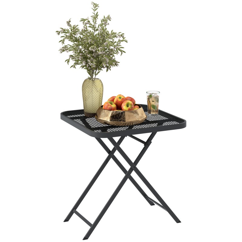 Πτυσσόμενο τραπέζι κήπου 70 x 70 cm, τραπέζι μπαλκονιού αδιάβροχο, πτυσσόμενο τραπέζι με κομμένο σχέδιο, τετράγωνο μαύρο