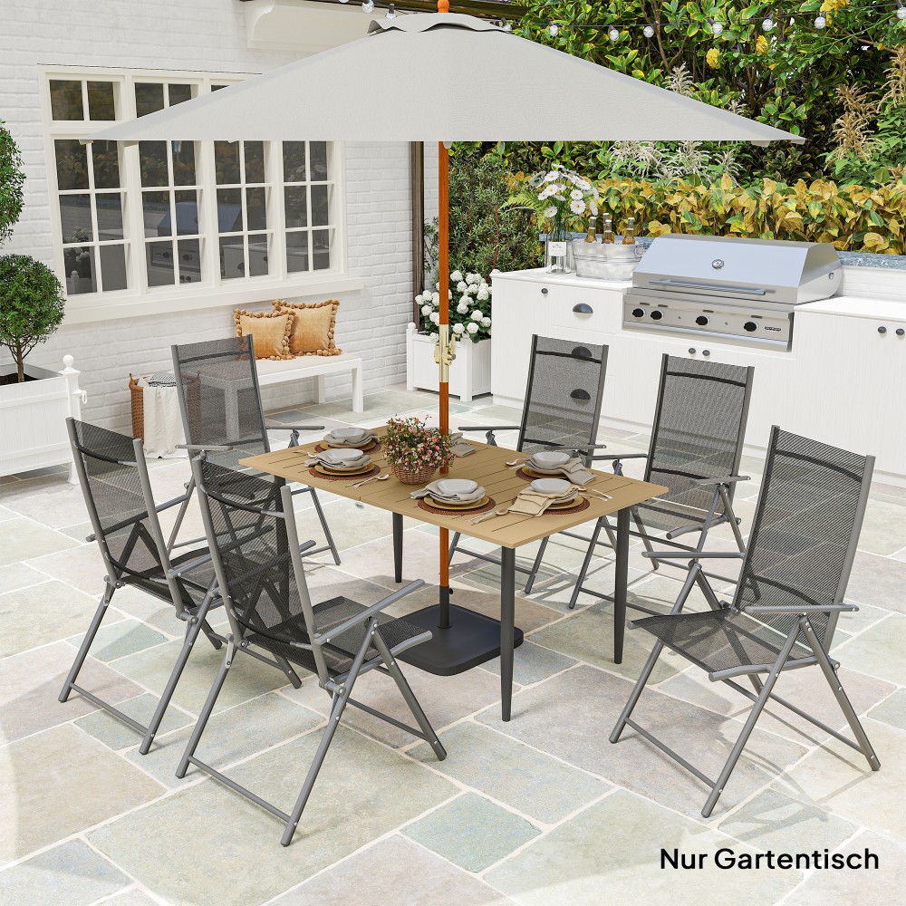 Τραπέζι κήπου 150x90cm, αδιάβροχο τραπέζι μπαλκονιού από ατσάλι, τραπέζι μπαλκονιού με τρύπα για ομπρέλα καφέ