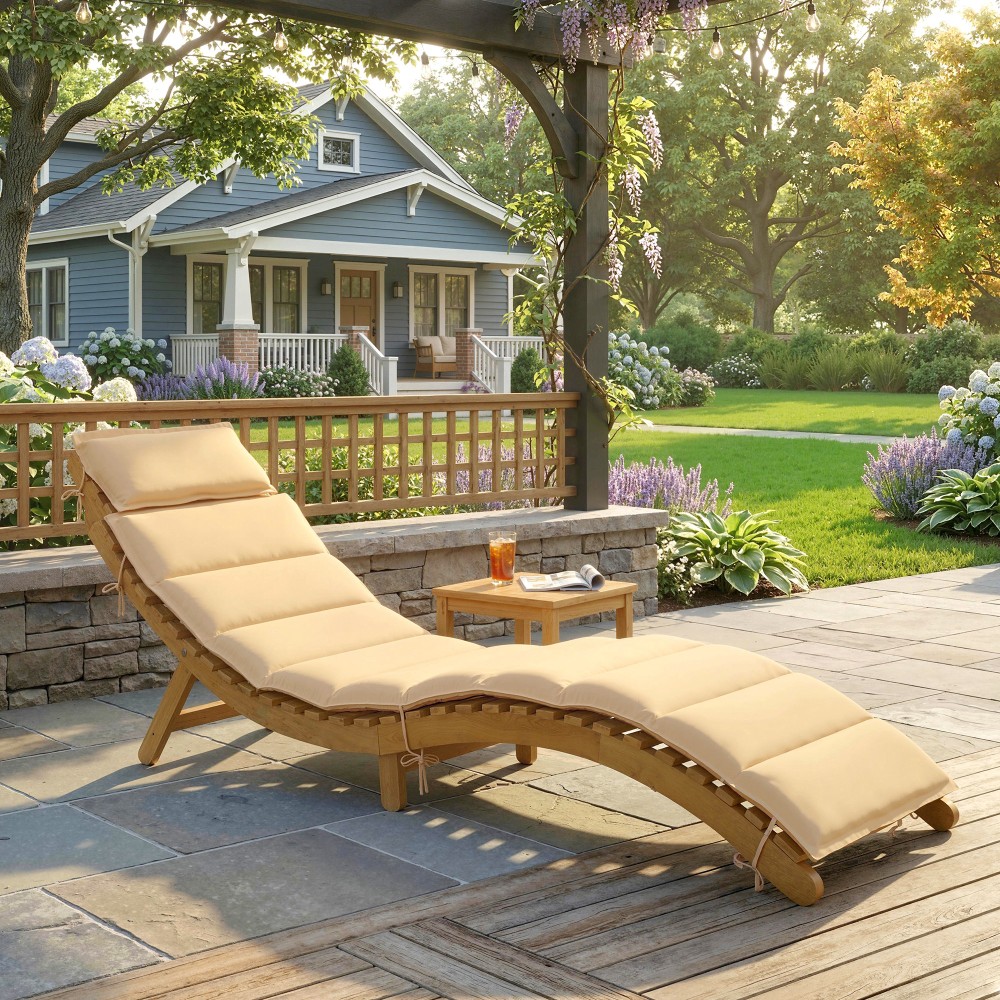 Ξαπλώστρα πτυσσόμενη αδιάβροχη ξαπλώστρα κήπου από ξύλο με γεμιστό προσκέφαλο λαβή μεταφοράς 183 x 54 x 63 cm, μπεζ