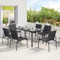 Σετ επίπλων κήπου ομάδα καθιστικών 150 x 80cm τραπέζι με 6 αναπνέουσες καρέκλες με ξύλινο ατσάλι μαύρο πλαίσιο