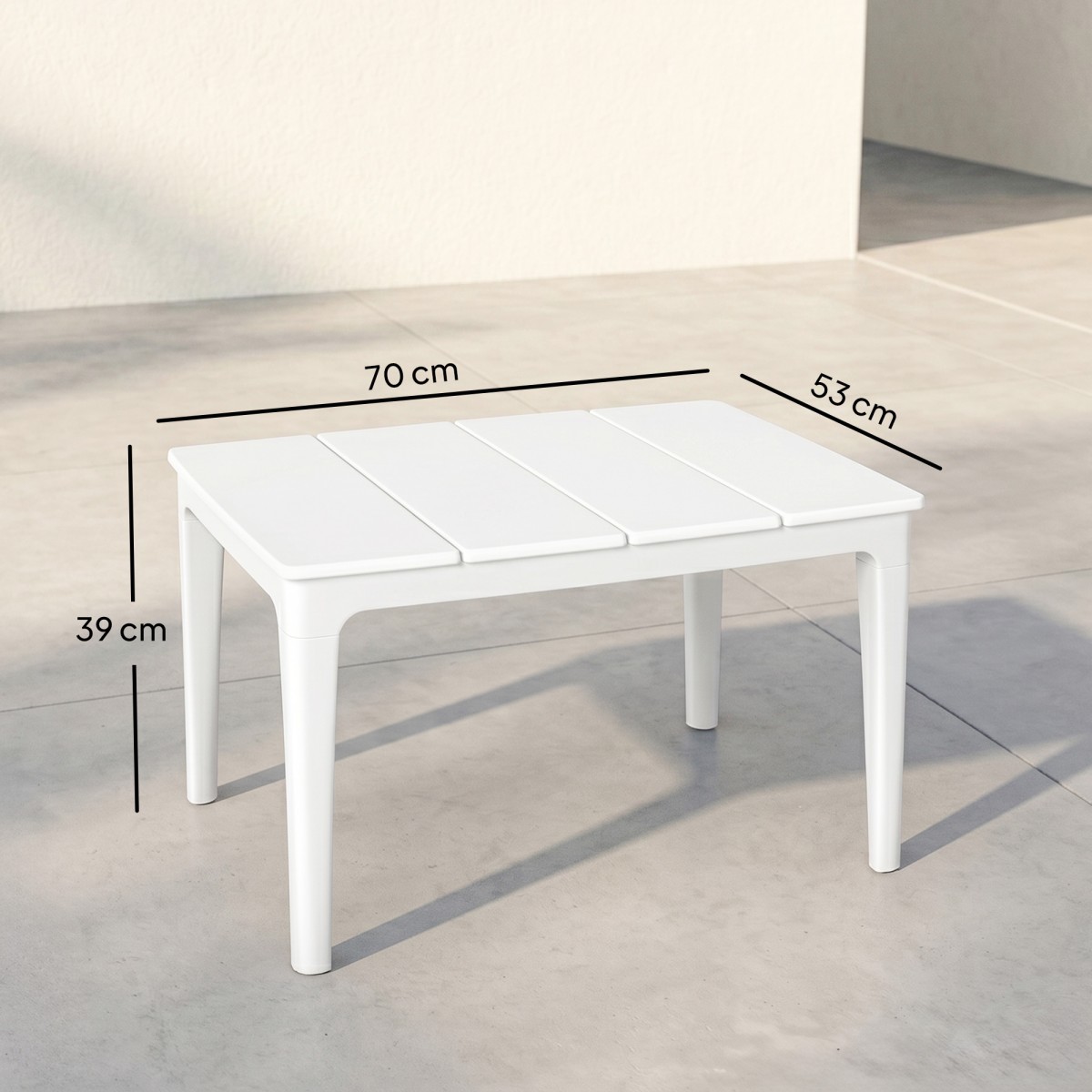 Βοηθητικό τραπέζι κήπου 70 x 53cm αδιάβροχο από πλαστικό ορθογώνιο τραπέζι μπαλκονιού 35kg χωρητικότητας φόρτωσης κρεμ λευκό