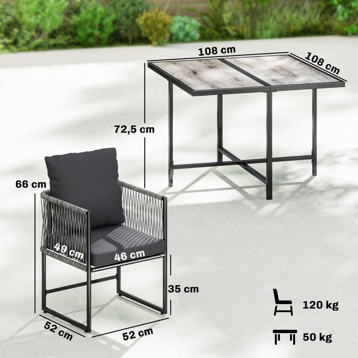 Σετ επίπλων κήπου Polyrattan, 5 τεμαχίων, ομάδα καθιστικών που εξοικονομεί χώρο, τραπέζι με 4 καρέκλες, μαξιλάρια τραπεζιού DPC, γκρι