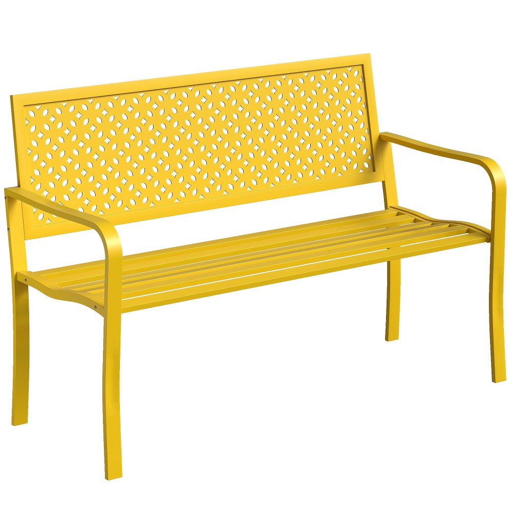 Πάγκος κήπου Μεταλλικός πάγκος εξωτερικού χώρου 2 θέσεων, ανθεκτικός στις καιρικές συνθήκες, με πλάτη ανθεκτική στη σκουριά, γεωμετρικός έως 240 κιλά