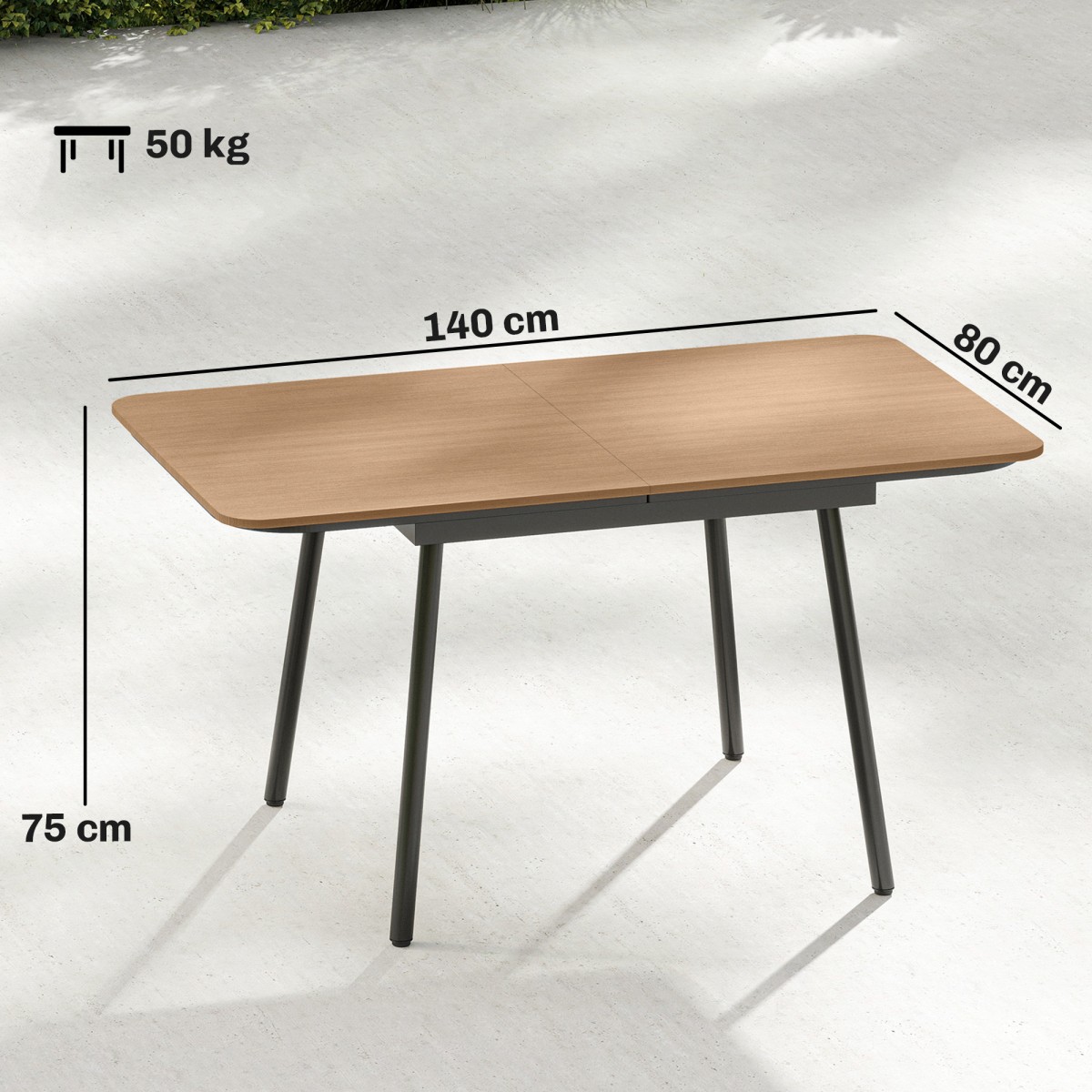 Τραπέζι κήπου 140 x 80 cm για 6 άτομα, ανθεκτική στη σκουριά τραπεζαρία εξωτερικού χώρου με τραπεζάκι WPC, ρυθμιζόμενα πόδια, τικ