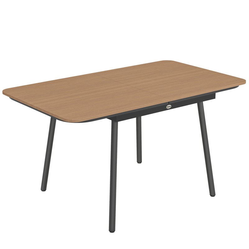 Τραπέζι κήπου 140 x 80 cm για 6 άτομα, ανθεκτική στη σκουριά τραπεζαρία εξωτερικού χώρου με τραπεζάκι WPC, ρυθμιζόμενα πόδια, τικ