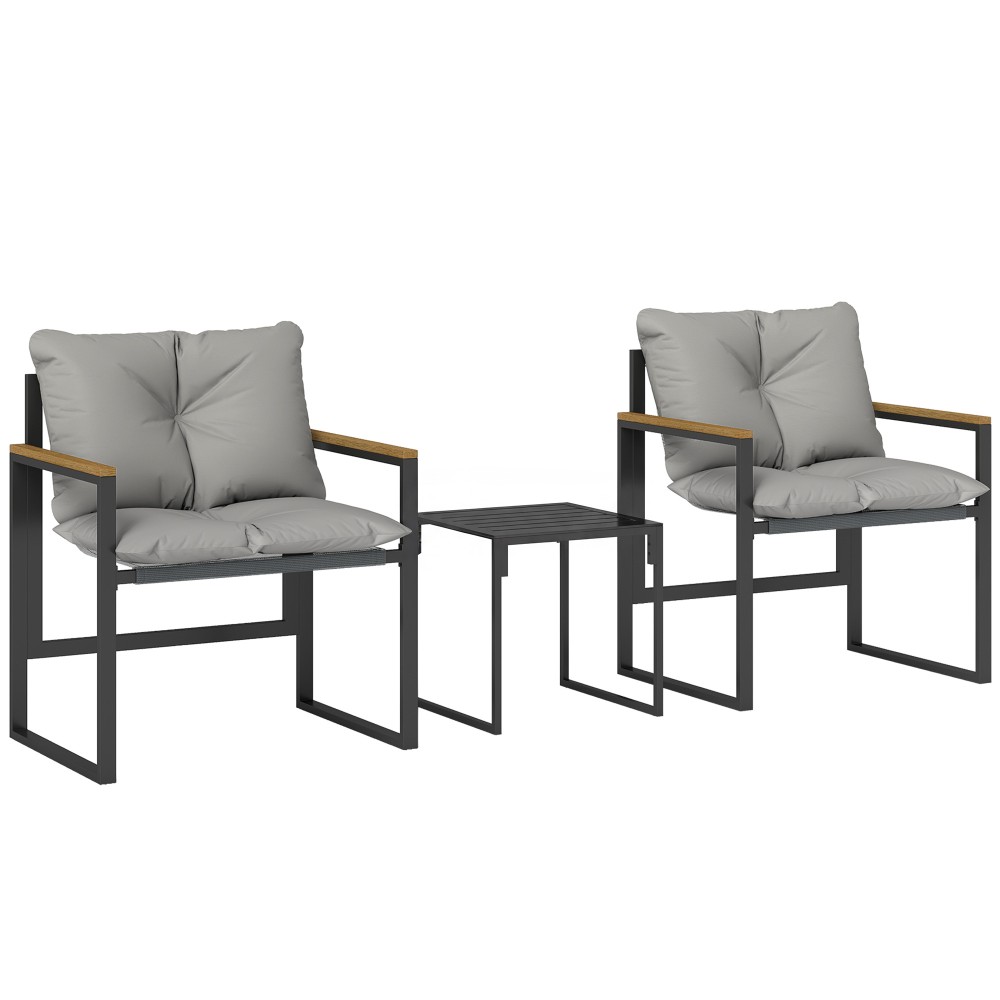 Σετ μπιστρό για 2 άτομα, σετ μπιστρό κήπου 3 τεμαχίων με μεταλλικό σκελετό και χοντρά μαξιλάρια