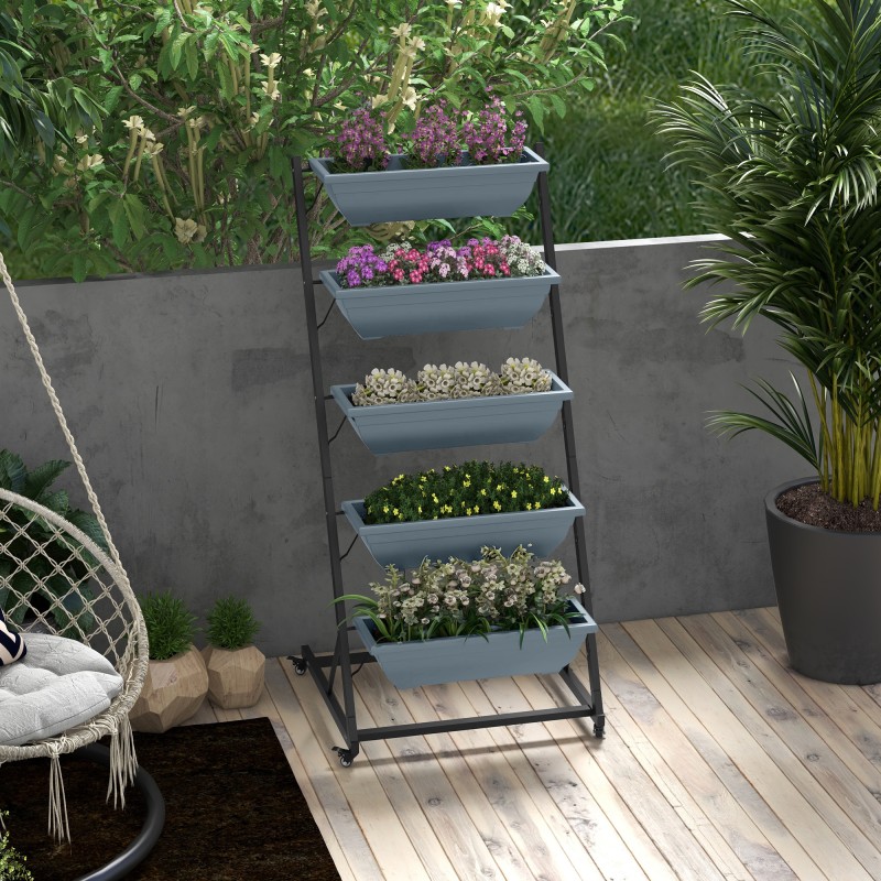 Plant Stairs Flower Stairs Ράφι φυτών Stackable Weather Resistant 65 x 67 x 145 cm Γκρι + Μαύρο
