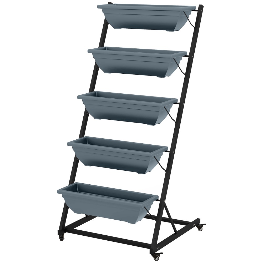 Plant Stairs Flower Stairs Ράφι φυτών Stackable Weather Resistant 65 x 67 x 145 cm Γκρι + Μαύρο