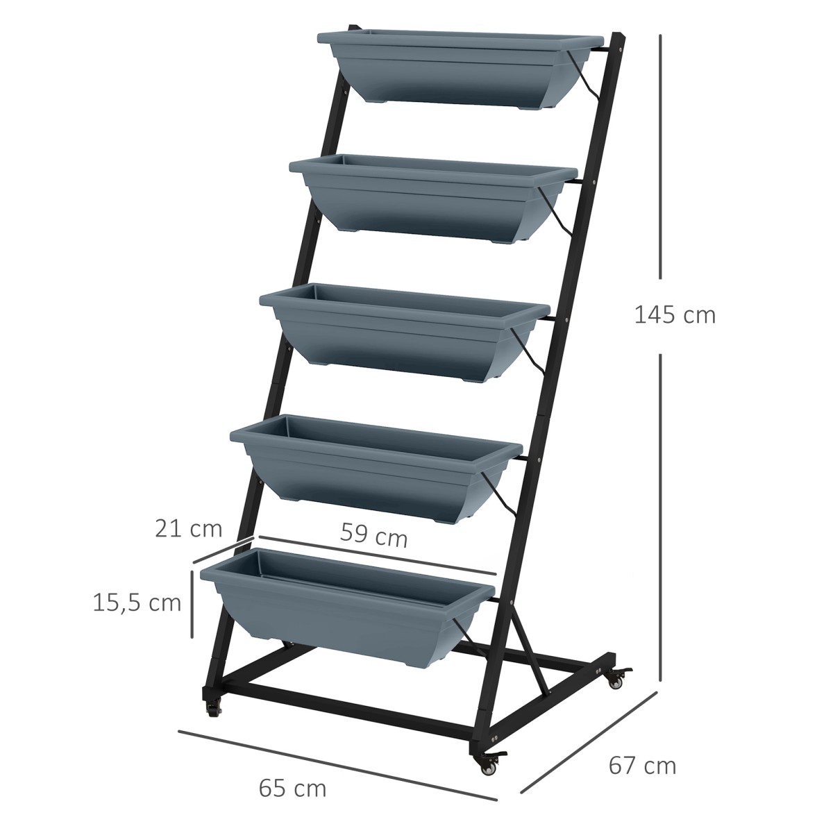 Plant Stairs Flower Stairs Ράφι φυτών Stackable Weather Resistant 65 x 67 x 145 cm Γκρι + Μαύρο