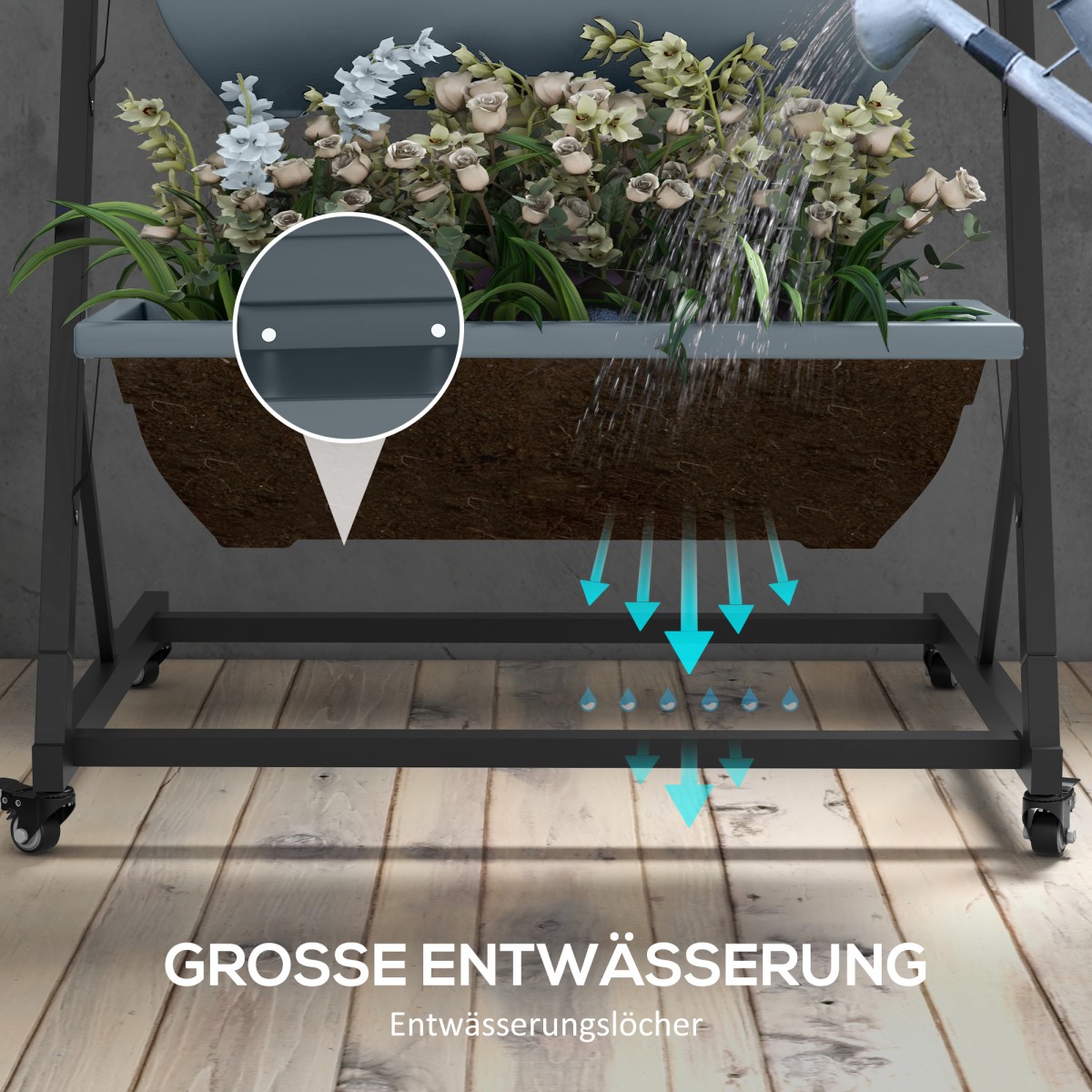 Plant Stairs Flower Stairs Ράφι φυτών Stackable Weather Resistant 65 x 67 x 145 cm Γκρι + Μαύρο