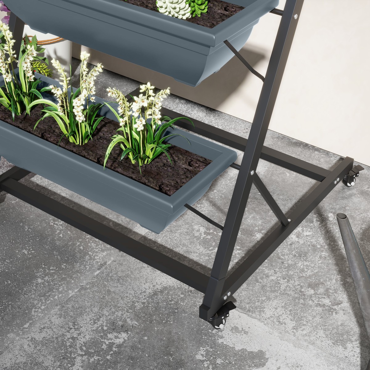 Plant Stairs Flower Stairs Ράφι φυτών Stackable Weather Resistant 65 x 67 x 145 cm Γκρι + Μαύρο