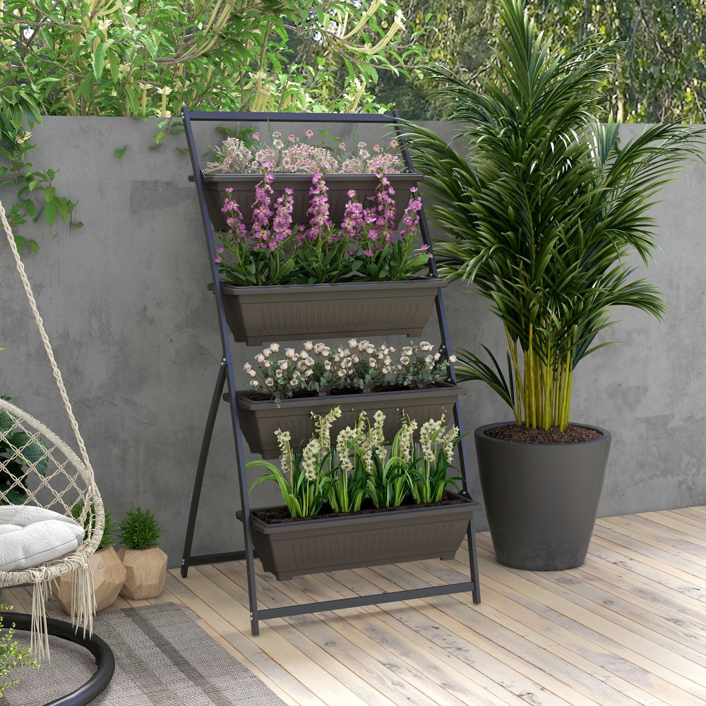 Plant Stairs Flower Stairs Ράφι φυτών Stackable Weather Resistant 76cm x 79cm x 162cm Καφέ
