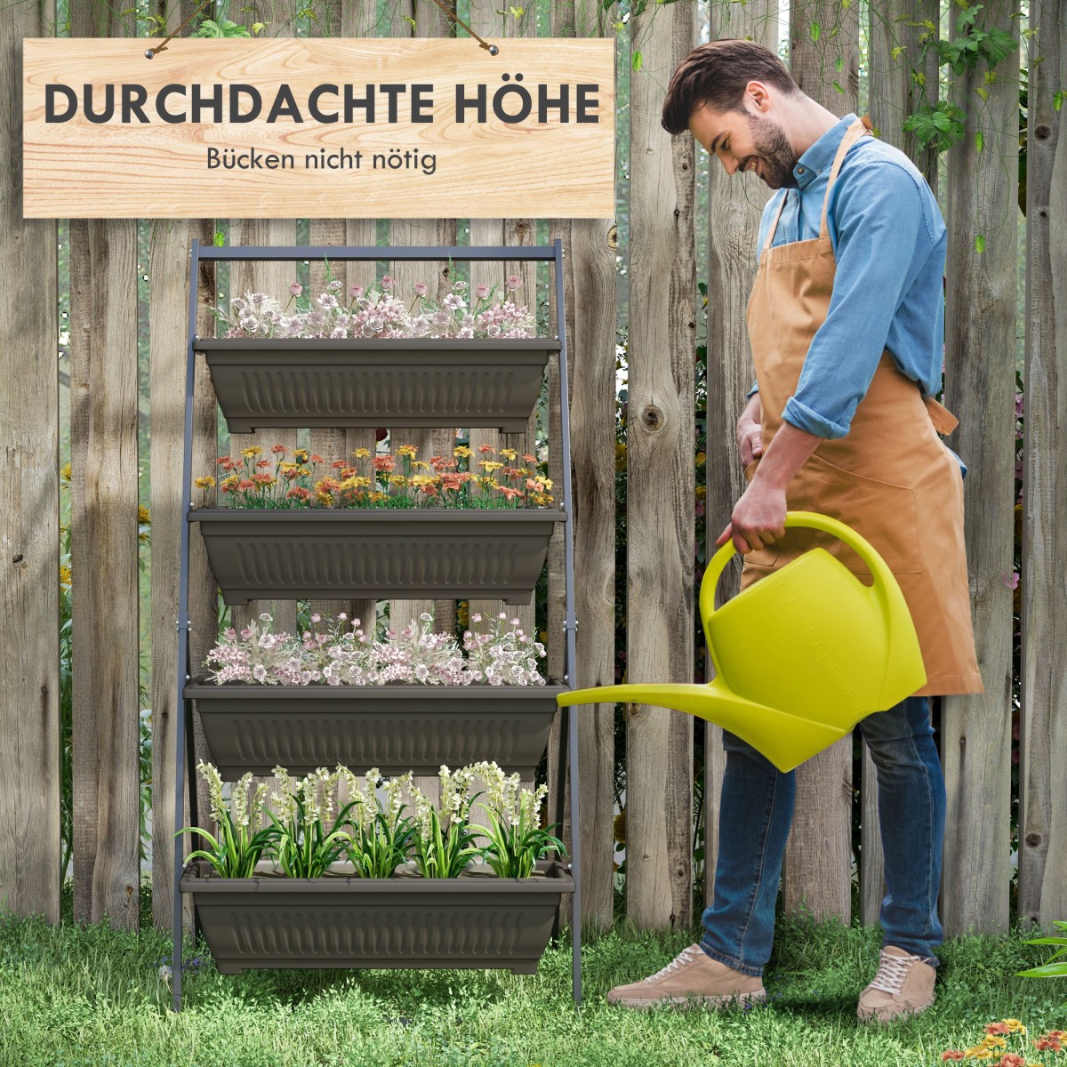 Plant Stairs Flower Stairs Ράφι φυτών Stackable Weather Resistant 76cm x 79cm x 162cm Καφέ