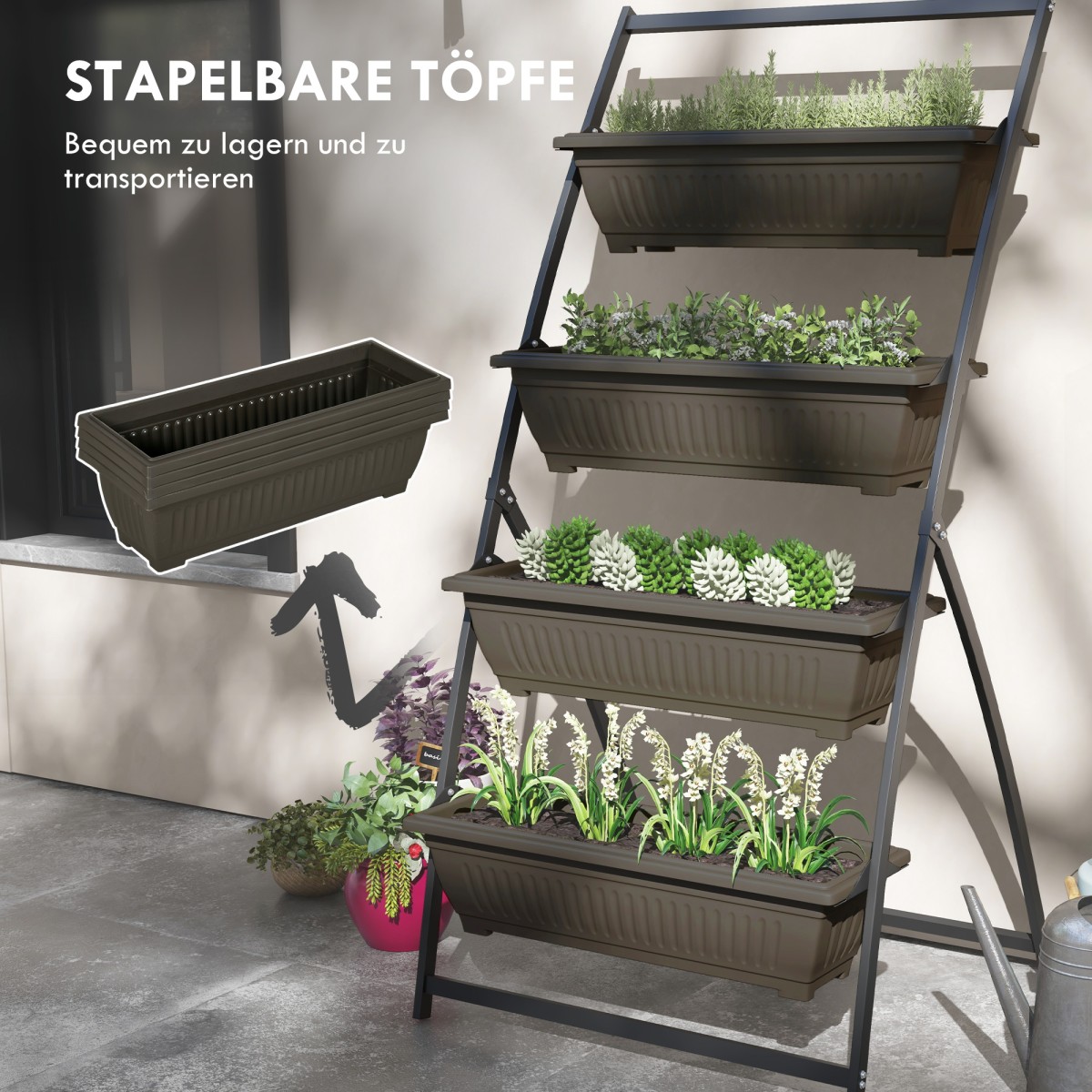 Plant Stairs Flower Stairs Ράφι φυτών Stackable Weather Resistant 76cm x 79cm x 162cm Καφέ