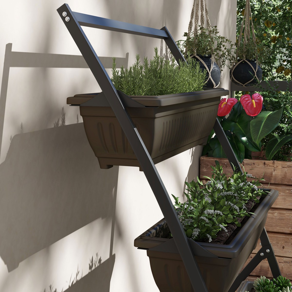 Plant Stairs Flower Stairs Ράφι φυτών Stackable Weather Resistant 76cm x 79cm x 162cm Καφέ