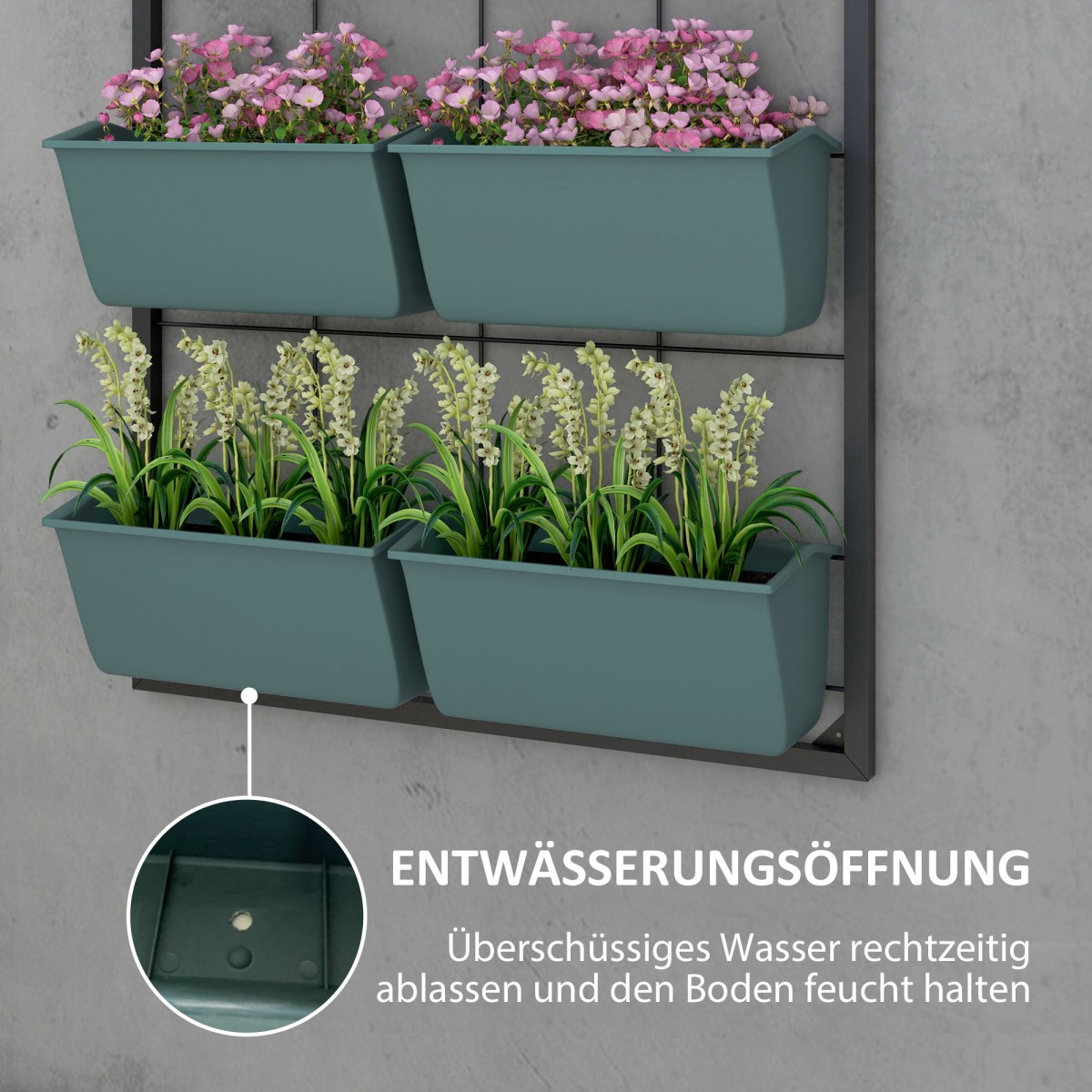 Plant Stairs Flower Stairs 8 Plant Boxes Stackable Weather Resistant 52,5 x 14 x 90 cm Γκρι + Μαύρο