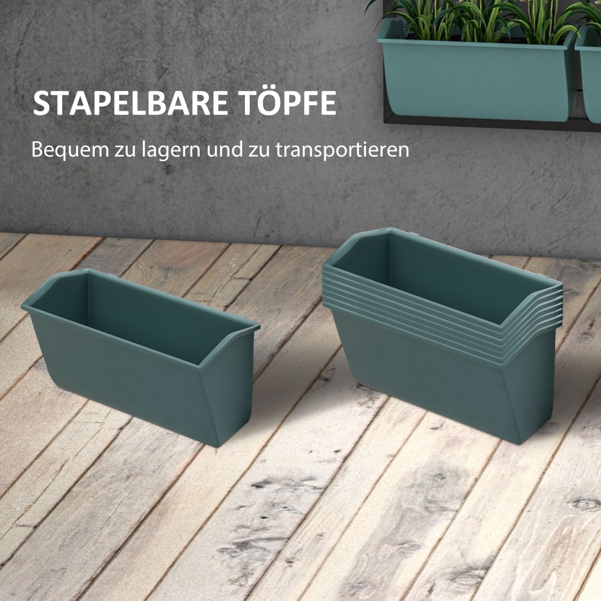 Plant Stairs Flower Stairs 8 Plant Boxes Stackable Weather Resistant 52,5 x 14 x 90 cm Γκρι + Μαύρο