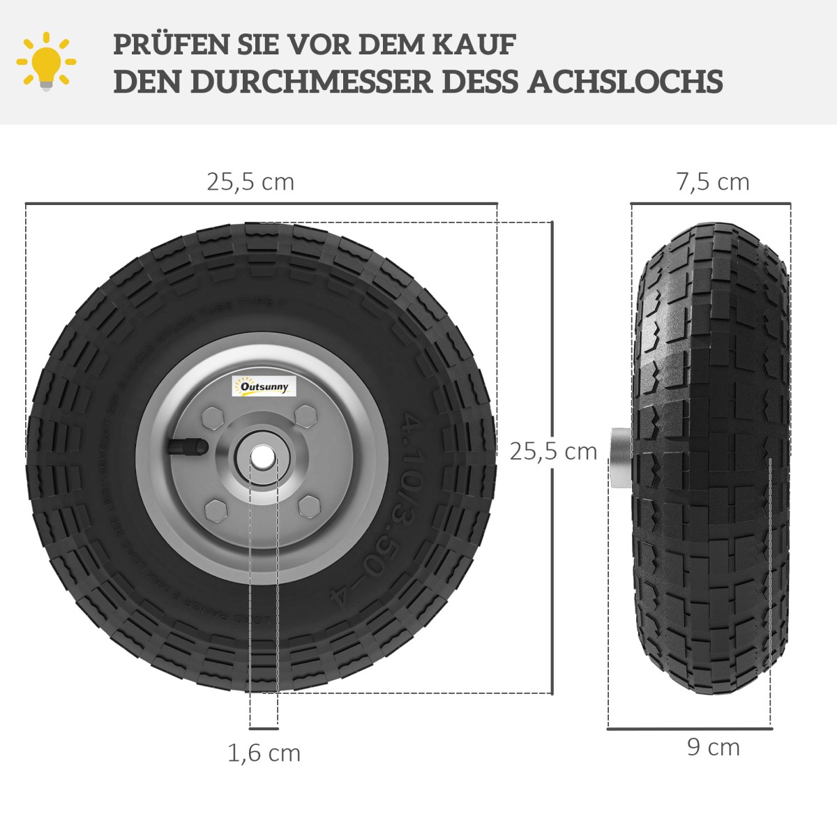 Σετ τροχών καροτσιών με 4 εφεδρικές ρόδες 80 kg Ø 255 mm μασίφ ελαστικά πνευματικά ελαστικά με ρουλεμάν σωλήνα μαύρο