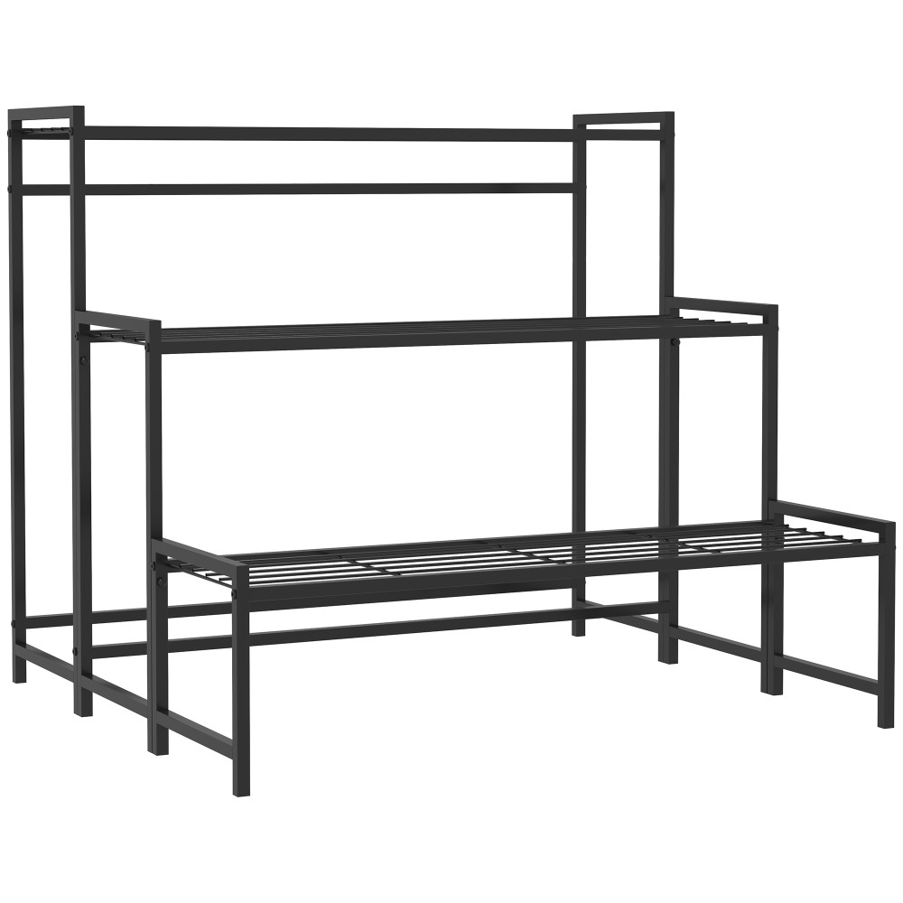 Βάση για γλάστρες, Βάση φυτών σκαλοπατιών 3 επιπέδων, ράφι για γλάστρες εσωτερικού χώρου, μεταλλικό, μαύρο