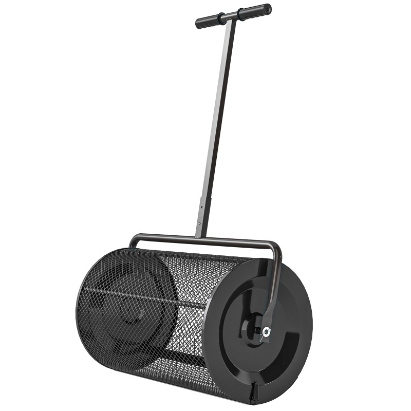 Διανομέας κομποστοποίησης 75L 61x40cm Λιπασματοδιανομέας γκαζόν κήπου με διχτυωτό χερούλι Τ καλάθι μεταλλικό μαύρο