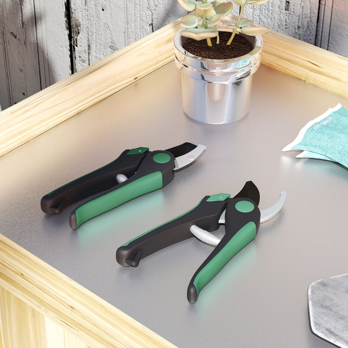 Σετ εργαλείων κήπου 2 εργαλείων κήπου από μεταλλικά εργαλεία κήπου με κλαδευτήρια πράσινο + μαύρο