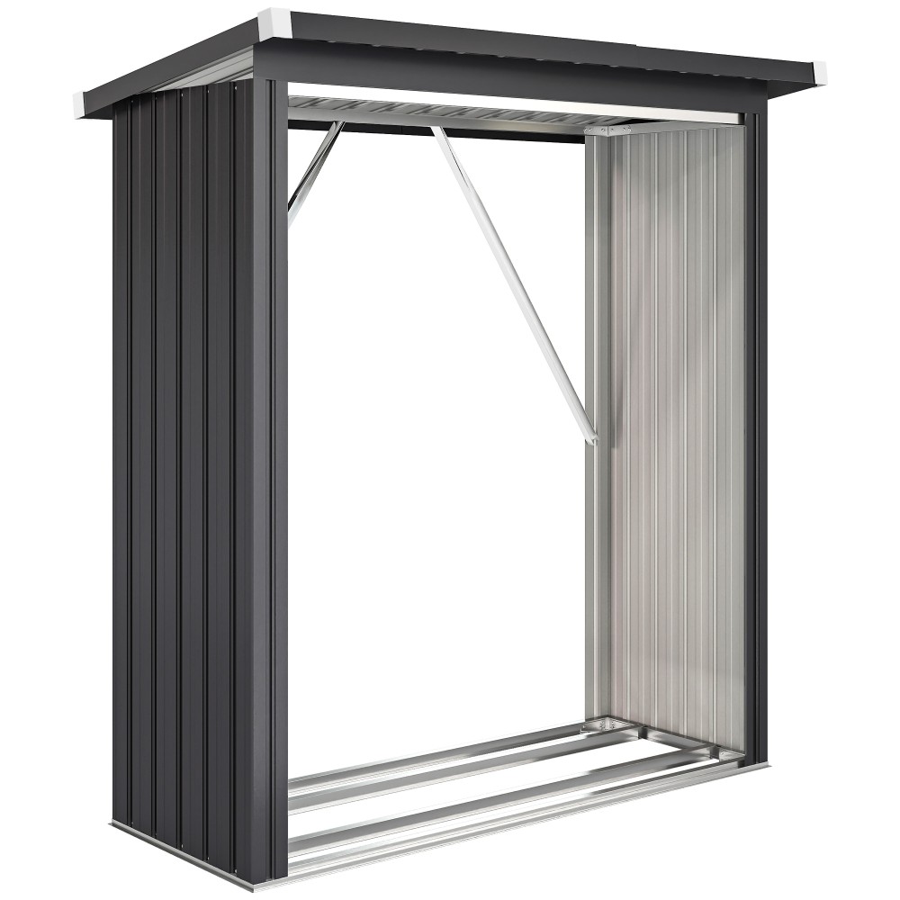 Outsunny Αποθήκη ξύλων τζακιού, υπόστεγο καυσόξυλων, ατσάλι, ανυψωμένο δάπεδο, επικλινής στέγη, 150 x 66,5 x 150 cm, σκούρο γκρι